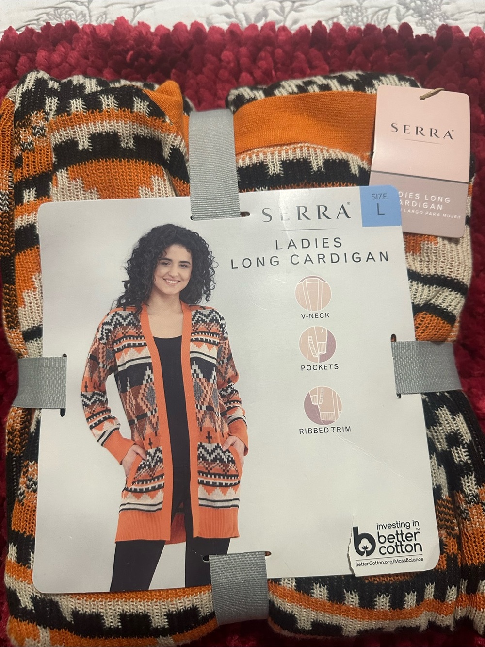 Serra Orange, Black & Cream Geometric Long Cardigan